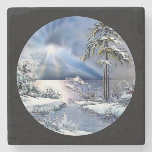 Dessous-de-verre En Pierre Coucher de soleil hivernal sur l'eau