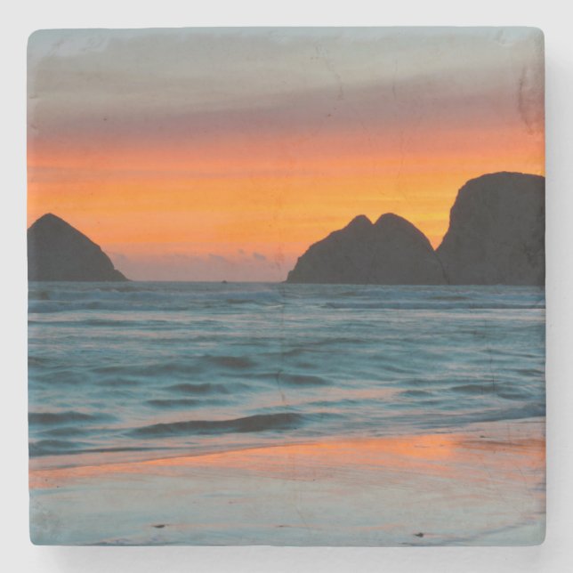 Dessous-de-verre En Pierre Coucher de soleil, piles de mer, Oceanside, Oregon (Devant)
