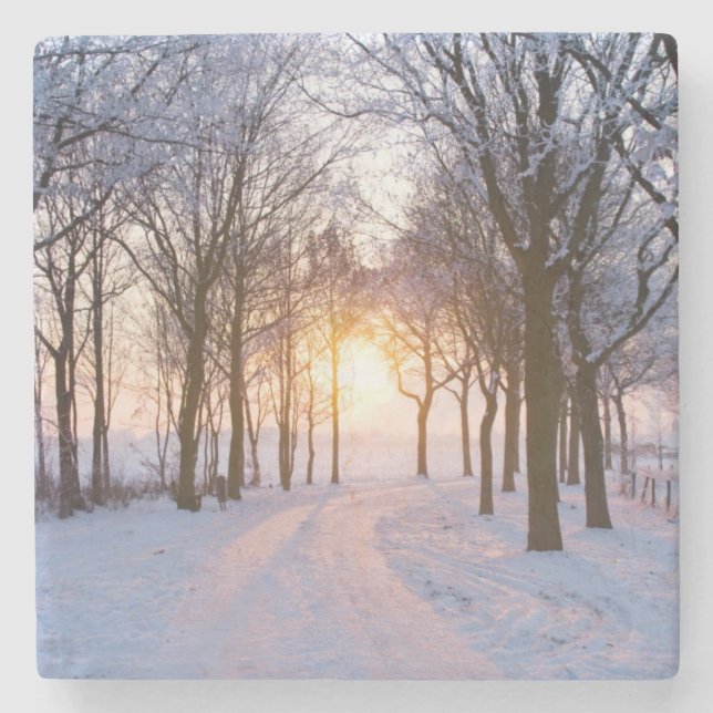 Dessous-de-verre En Pierre Coucher du soleil d'hiver (Devant)