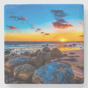 Dessous-de-verre En Pierre Coucher du soleil en mer
