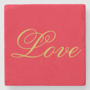 Dessous-de-verre En Pierre Couleur or Script Red Love Mariage Calligraphie