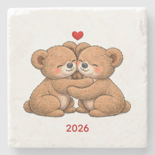 Dessous-de-verre En Pierre Couple de nounours mignons amoureux – Style brodé