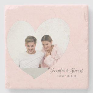 Dessous-de-verre En Pierre Couple Photo Personnalisé Coeur rose
