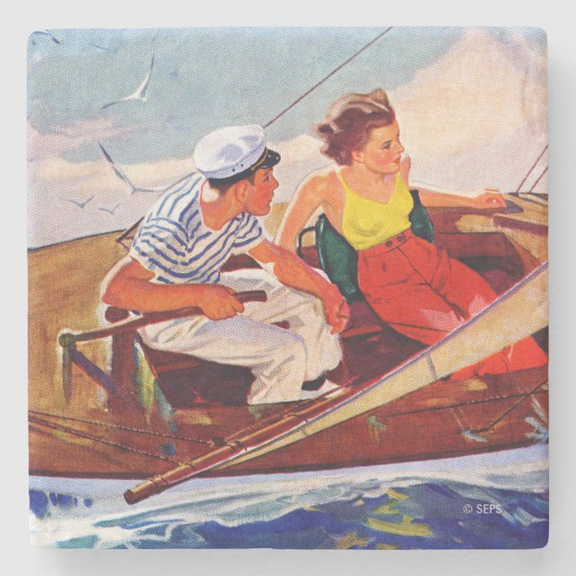 Dessous-de-verre En Pierre Couple Sailing par R.J. Cavaliere (Devant)