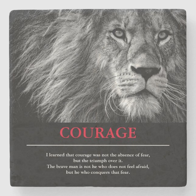 Dessous-de-verre En Pierre Courage Lion Motivationnel Inspiration (Devant)