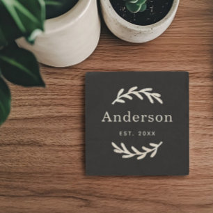 Dessous-de-verre En Pierre Couronne de laurier rustique Monogramme Date établ