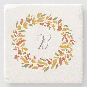 Dessous-de-verre En Pierre Couronne de monogramme d'automne personnalisée pei