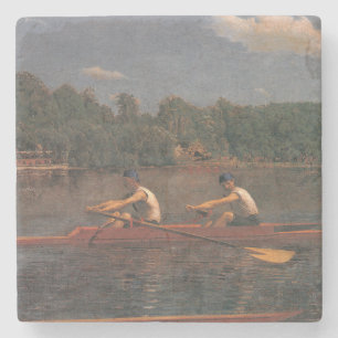 Dessous-de-verre En Pierre Course de bateaux à rames sur la rivière