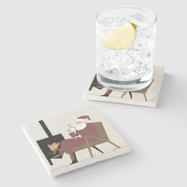 Dessous-de-verre En Pierre Cozy Santa Fireplace Pattern Marble Coasters Set (Côté)