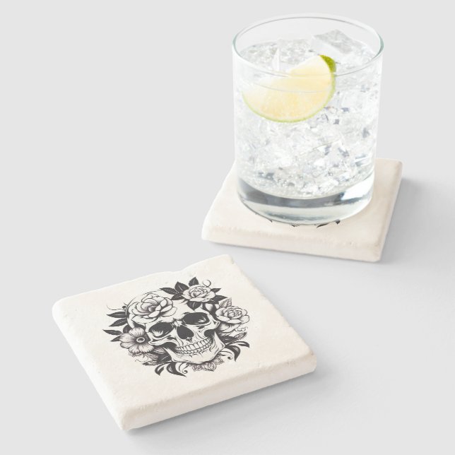 Dessous-de-verre En Pierre Crâne floral (Côté)