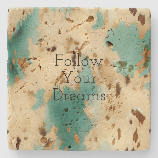 Dessous-de-verre En Pierre Cream Gold Turquoise Cowhide Animal (Devant)