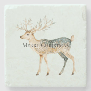Dessous-de-verre En Pierre Crème d'or verte de menthe rustique Cerf de Noël