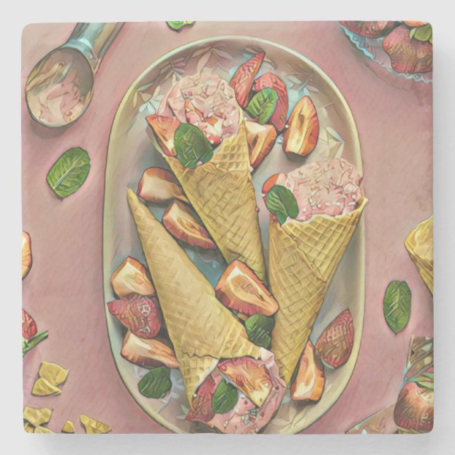 Dessous-de-verre En Pierre Crème glacée aux fraises (Devant)