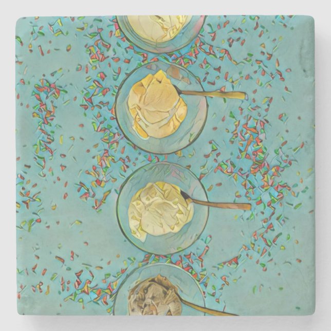 Dessous-de-verre En Pierre Crème glacée aux fraises (Devant)