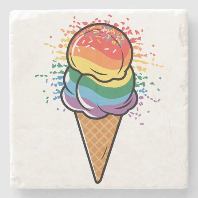 Dessous-de-verre En Pierre Crème glacée Rainbow LGBTQ+ Pride (Devant)