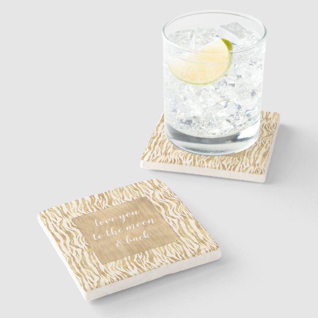 Dessous-de-verre En Pierre Crème Gold Zebra Print (Côté)