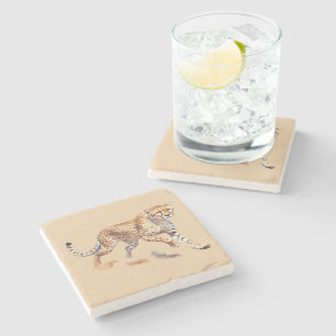 Dessous-de-verre En Pierre Crème Orange Cheetah