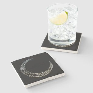 Dessous-de-verre En Pierre Crescent Céleste Noir Et Argent