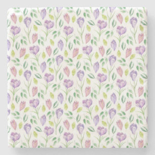 Dessous-de-verre En Pierre Crocus Motif Aquarelle blanche