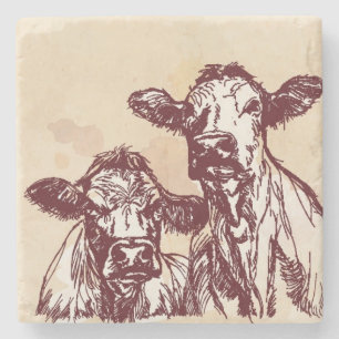 Dessous-de-verre En Pierre Croquis d'aspiration de main de deux vaches et cru