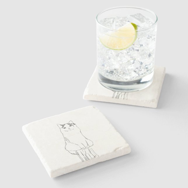 Dessous-de-verre En Pierre Croquis de chat mignon moderne (Côté)