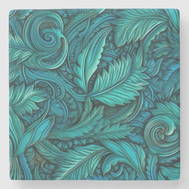Dessous-de-verre En Pierre Cuir irrégulier turquoise incorporé (Devant)