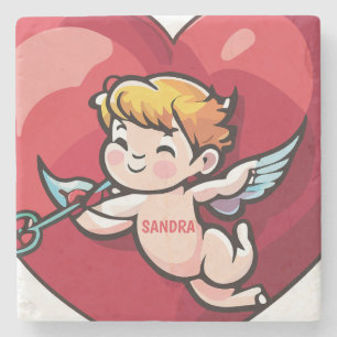 Dessous-de-verre En Pierre Cupidon sur le coeur rouge