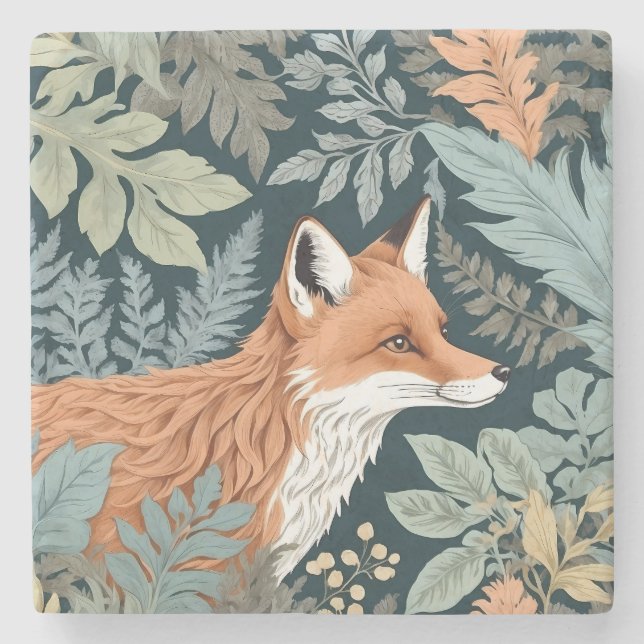 Dessous-de-verre En Pierre Curieux Fox Fern Feuilles William Morris Inspiré (Devant)