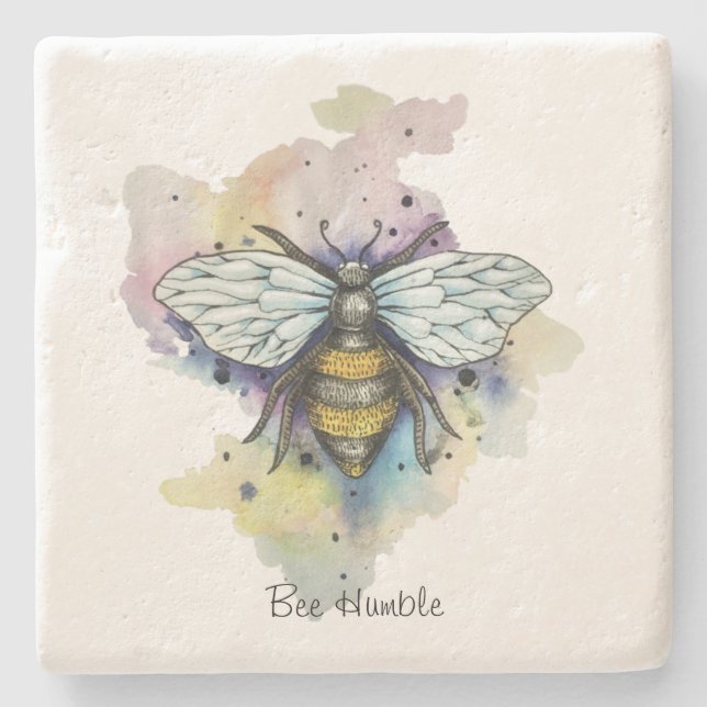 Dessous-de-verre En Pierre Cute Bee And Rainbow Wash (Devant)