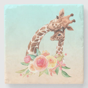 Dessous-de-verre En Pierre Cute Giraffe Aquarelle Maman & Bébé