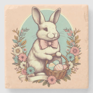 Dessous-de-verre En Pierre Cute, lapin de Pâques vintage/oeuf/panier