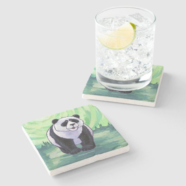 Dessous-de-verre En Pierre Cute ours Panda sur vert (Côté)
