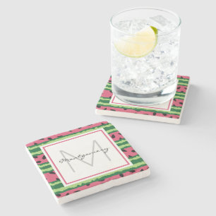 Dessous-de-verre En Pierre Cute pastèque Motif rose et vert