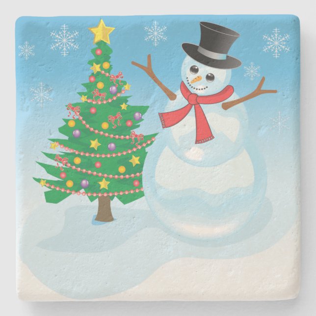 Dessous-de-verre En Pierre Cute Snowman (Devant)