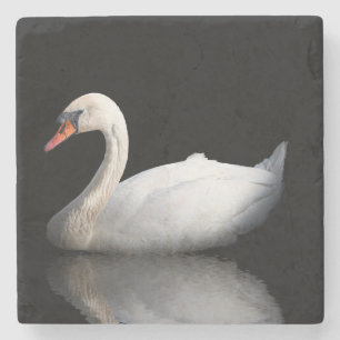 Dessous-de-verre En Pierre Cygne blanc sur noir