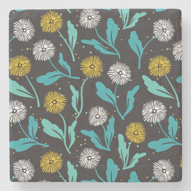 Dessous-de-verre En Pierre Dandelion de printemps Fleurs et design Feuille (Devant)