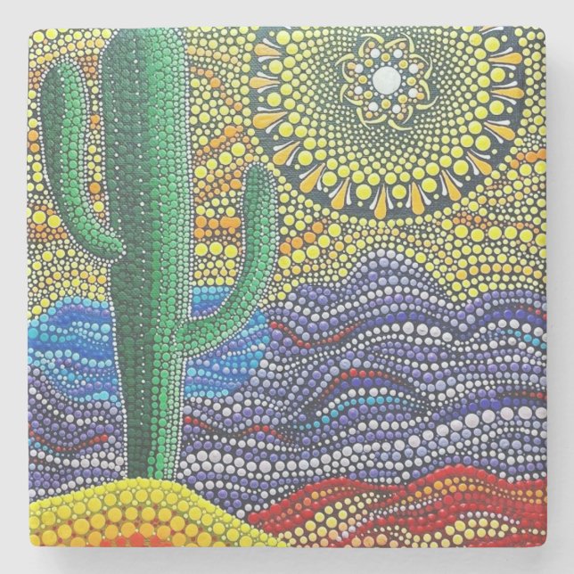Dessous-de-verre En Pierre Danser Saguaro - Paysage du désert (Devant)