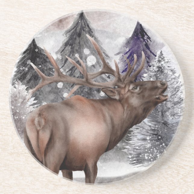 Dessous de verre en pierre de la forêt d'hiver de  (Devant)
