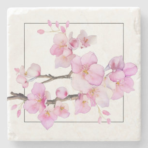 Dessous-de-verre En Pierre De magnifiques fleurs de cerisier rose à l'aquarel