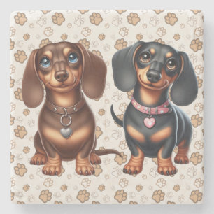 Dessous-de-verre En Pierre De mignons amis dachshund