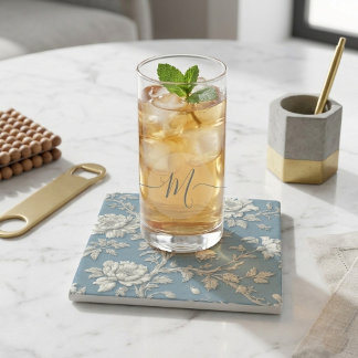 Dessous-de-verre En Pierre Décor de cottage français en détresse bleu Boisson