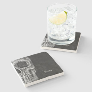 Dessous-de-verre En Pierre Demi-Crâne gothique Cool noir et blanc Grunge