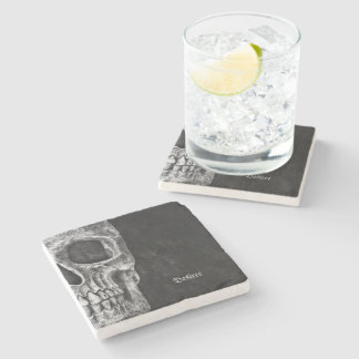 Dessous-de-verre En Pierre Demi-Crâne gothique Cool noir et blanc Grunge