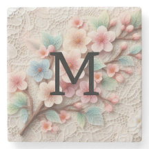 Dentelle monogramme florale rose pastel fleur de c