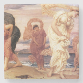 Dessous-de-verre En Pierre Des filles grecques ramassent des galets sur une p