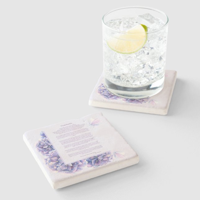 Dessous-de-verre En Pierre Desiderata Purple Hydrangea et Papillons (Côté)