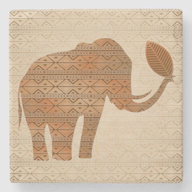 Dessous-de-verre En Pierre Design d'art tribal des éléphants (Devant)