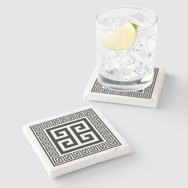 Dessous-de-verre En Pierre Design noir Motif grec (Côté)