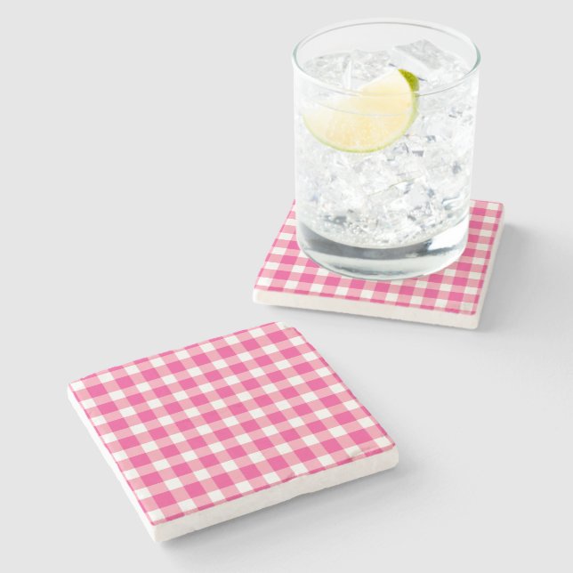 Dessous-de-verre En Pierre Design rose En vichy (Côté)