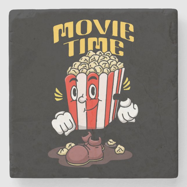 Dessous-de-verre En Pierre Dessin Animé Mascotte Popcorn (Devant)